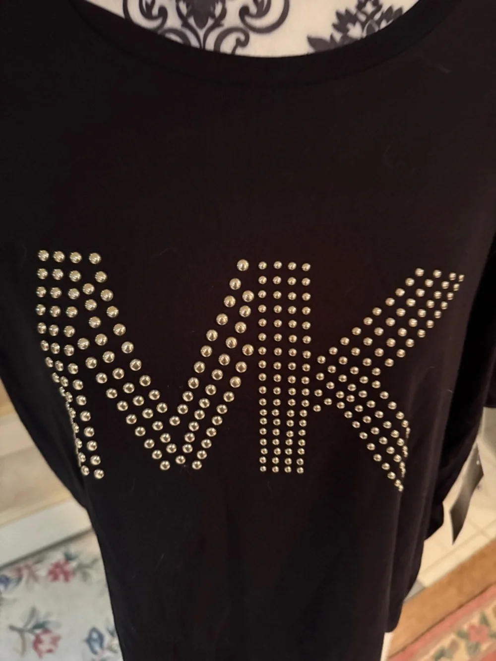 Michael Kors Black Tee with Gold Studded MK Logo